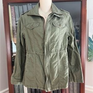 Gianni Bini Linen Blend Olive Green Cargo Utility Jacket  Small
